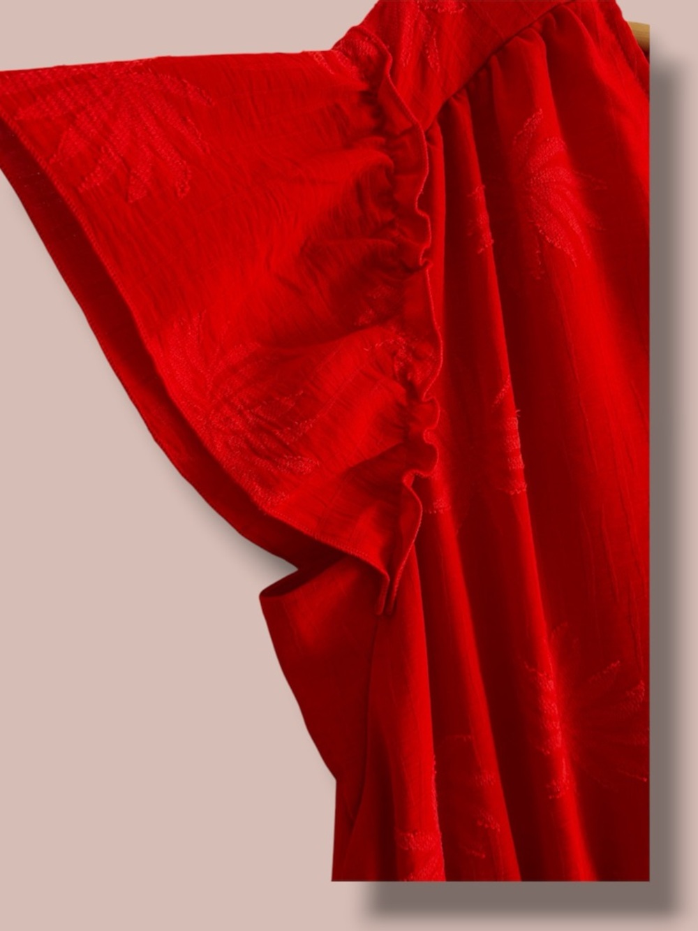 C BY ONE Plus Size 1X Red Orange Maxi Dress RUFFLE SLEEVE SMOCKED WAIST POCKETS - Picture 4 of 9